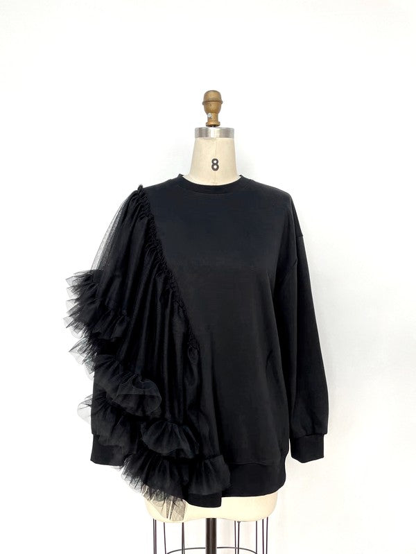 Gasp| Oversized Ruffle Sweatshirt (Black)