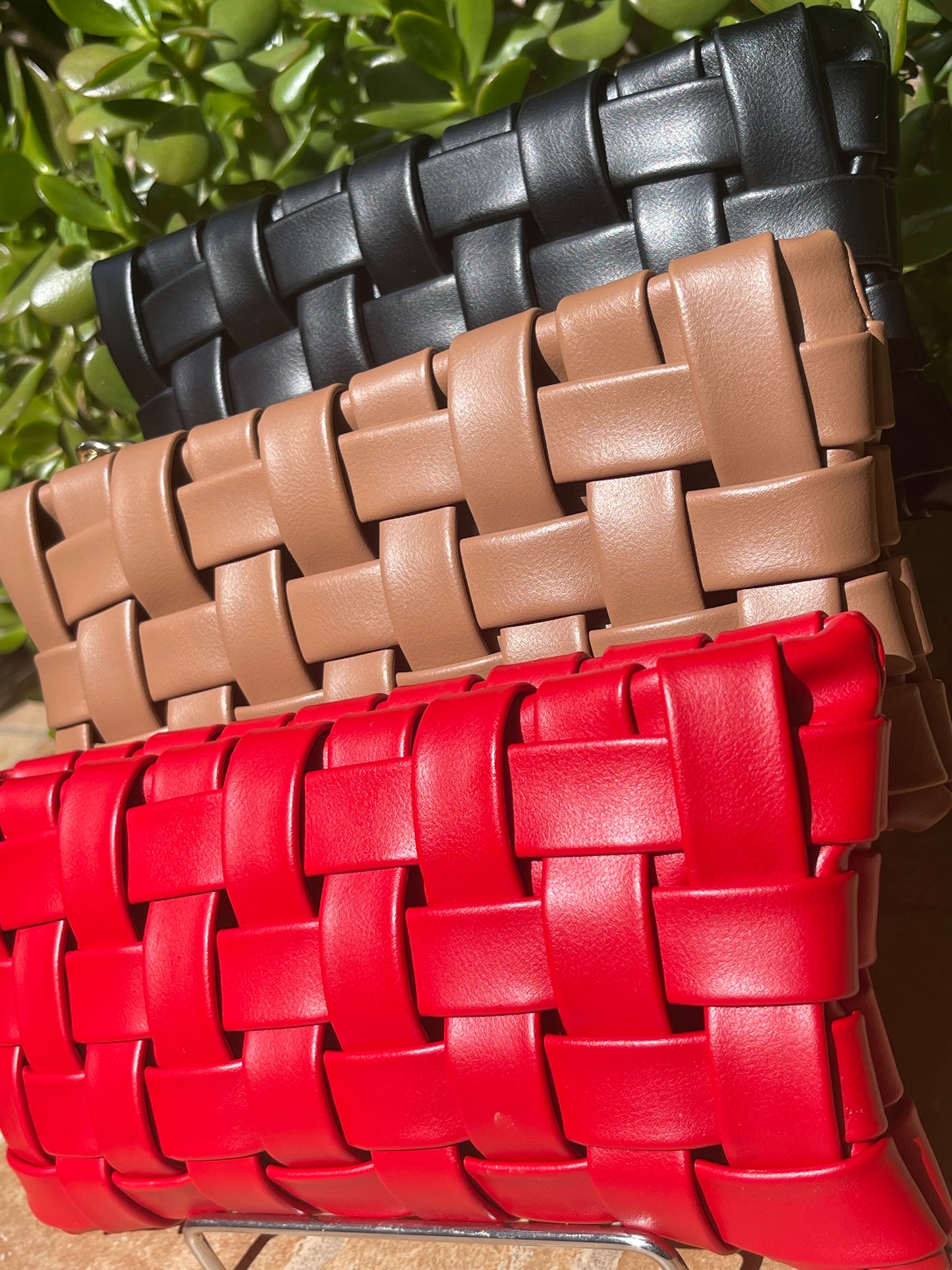 Faux Leather Woven Handbag