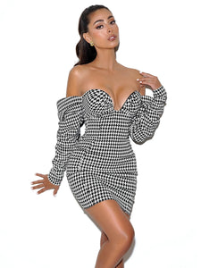 Nari| Houndstooth Structured Sleeve Dress