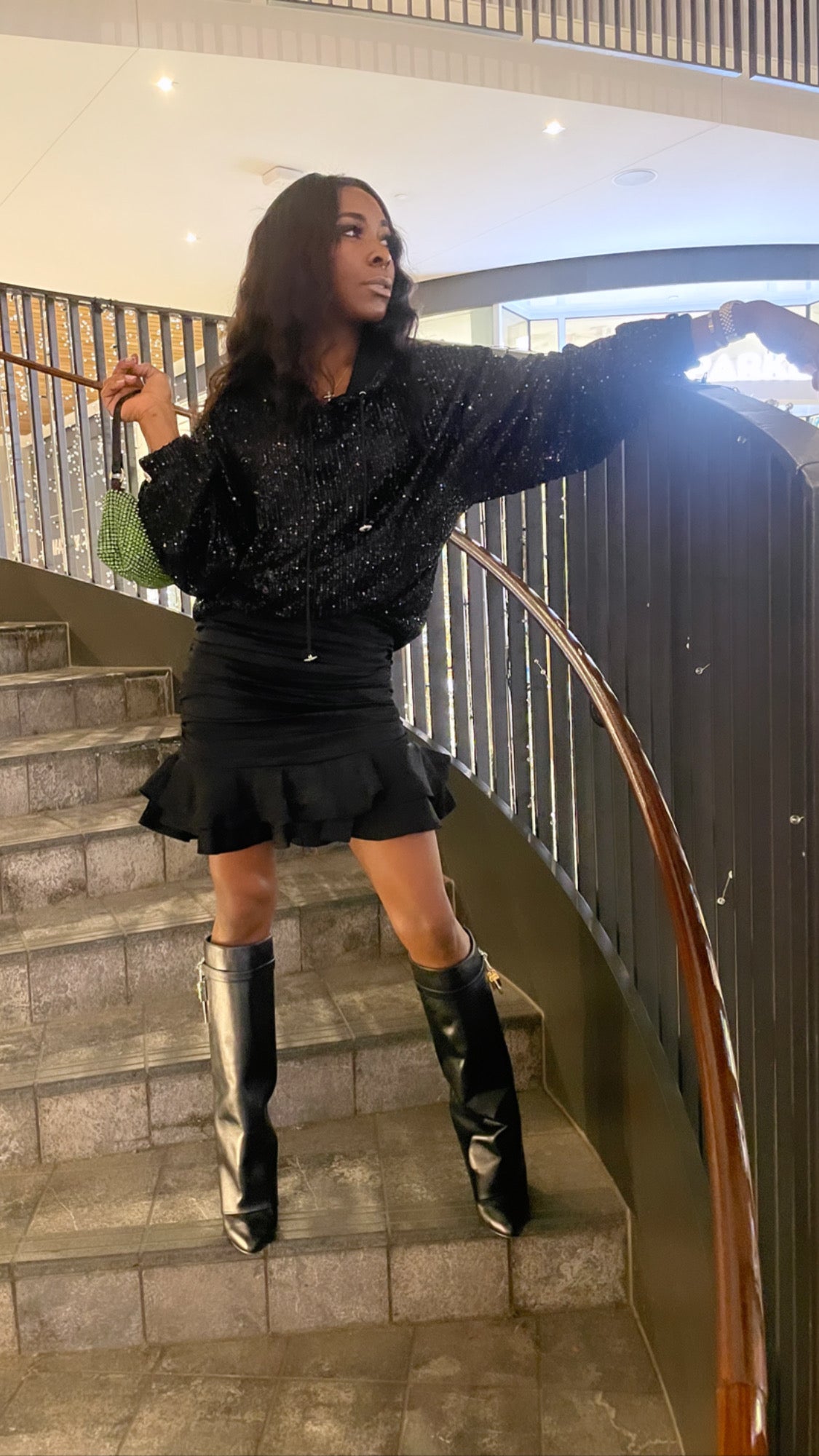 Imani| Ruched & Ruffled Skirt (Black)